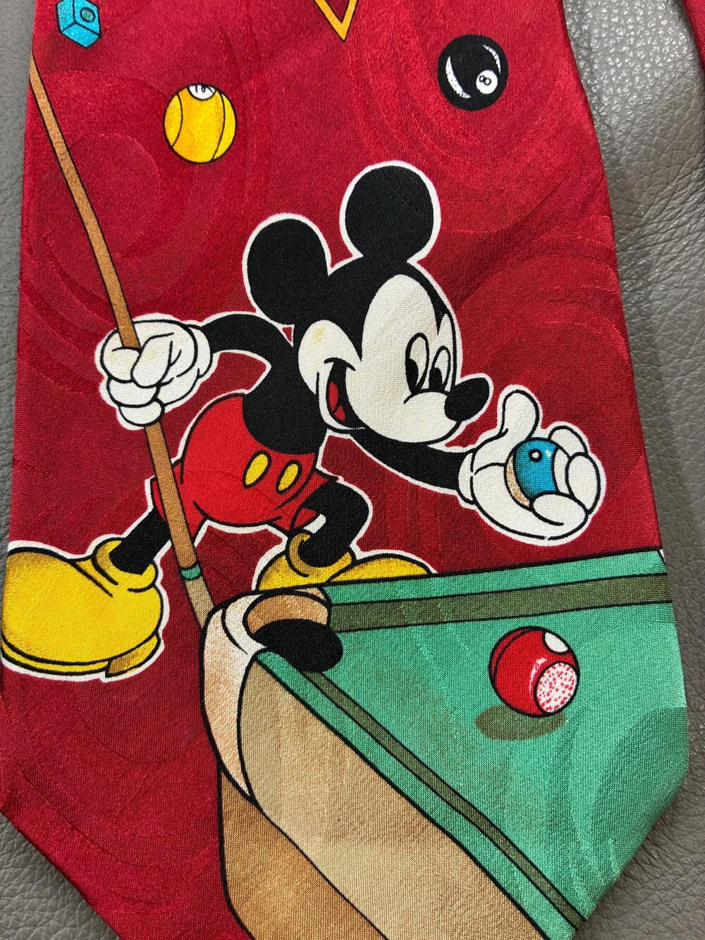 Vintage Mickey Mouse Silk Tie 1990s Disney Mickey Unlimited Billiards
